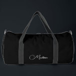 Stylish Modern Minimalist  Script Name Black Duffle Bag<br><div class="desc">A simple stylish minimalist script name large duffle bag for travel or the gym. White on black.</div>