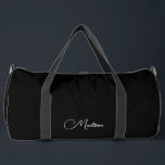 Stylish Modern Minimalist  Script Name Black Duffle Bag<br><div class="desc">A simple stylish minimalist script name large duffle bag for travel or the gym. White on black.</div>