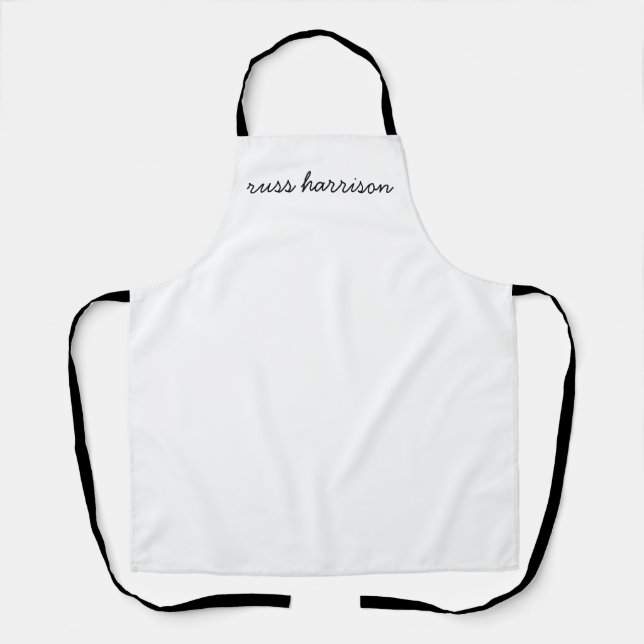 Stylish Modern Minimalist White Script Monogram Apron (Front)