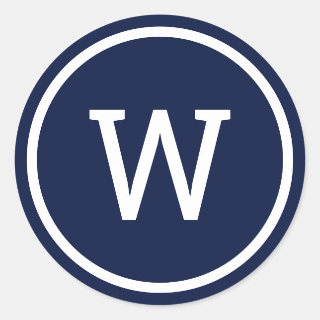 Stylish Modern Monogram Navy Blue Classic Round Sticker (Front)