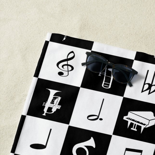 Stylish Modern Music Notes and Instruments Beach Towel (In Situ)