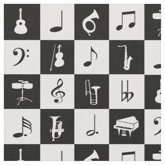 Stylish Modern Music Notes and Instruments Fabric (Close Up)