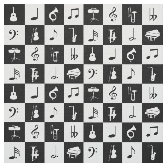 Stylish Modern Music Notes and Instruments Fabric (Swatch)