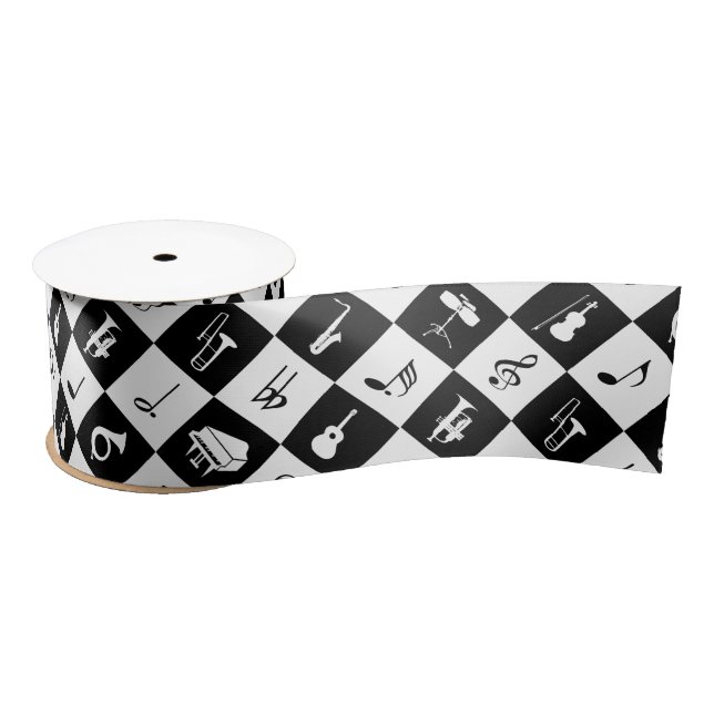 Stylish Modern Music Notes and Instruments Satin Ribbon (Spool)