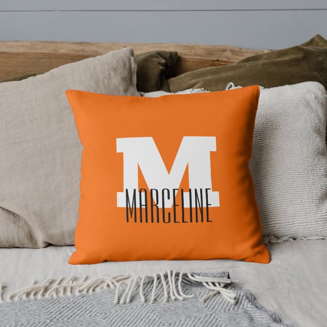 Stylish Modern Name Initial | Neon Sunset Orange Cushion (Creator Uploaded)