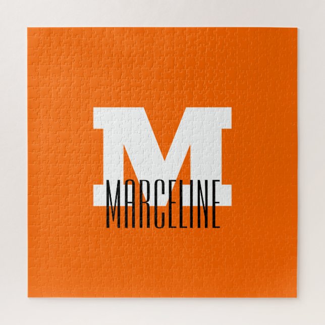 Stylish Modern Name Initial | Neon Sunset Orange Jigsaw Puzzle (Vertical)