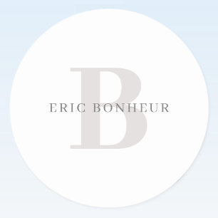 Stylish Modern Name & Monogram Classic Round Sticker