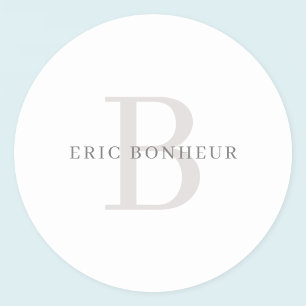 Stylish Modern Name & Monogram Classic Round Sticker