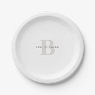 Stylish Modern Name & Monogram Paper Plate