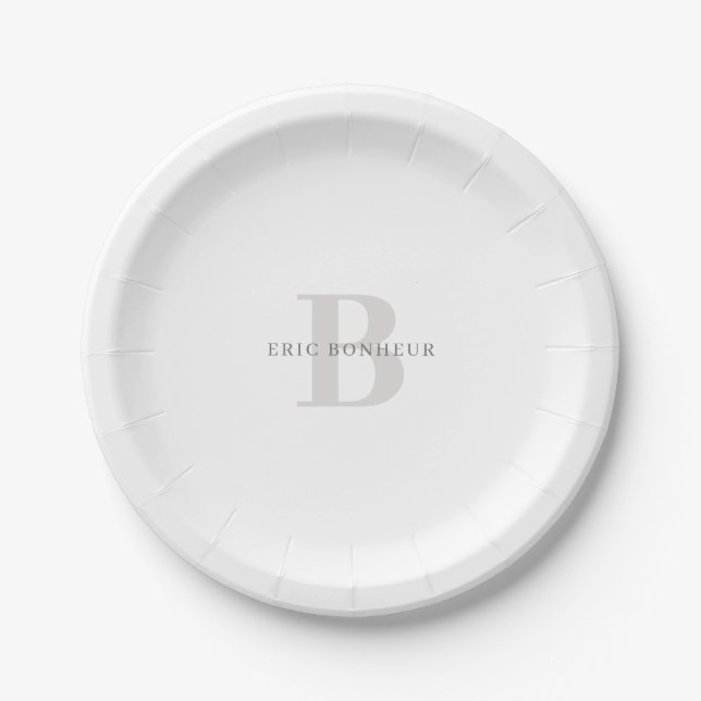 Stylish Modern Name & Monogram Paper Plate (Front)