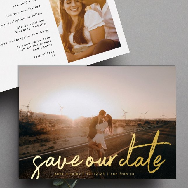 Stylish Modern Names Photo Gold Save Our Date (Creator Uploaded)