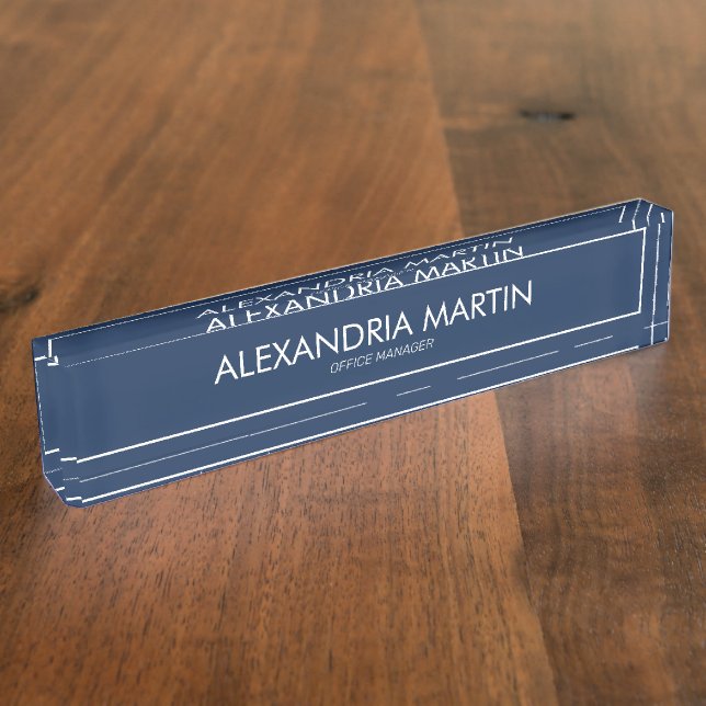 Stylish Modern Navy Blue White Office Manager Nameplate (Side)