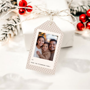 Stylish Modern Neutral Snowflake Photo Christmas Gift Tags