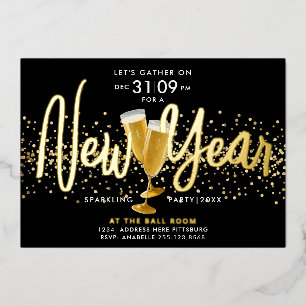 Stylish Modern New Year Champagne Confetti Black