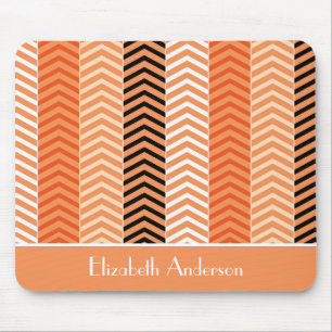 Stylish Modern Orange Chevron Stripes and Name Mouse Pad