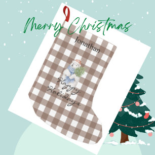 Stylish modern personalised scottish tartan brown  small christmas stocking
