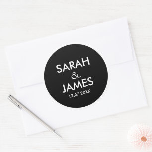 STYLISH MODERN PERSONALIZED NAME ORANGE WEDDING CLASSIC ROUND STICKER
