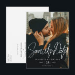 Stylish Modern Photo Save the Date Wedding  Announcement Postcard<br><div class="desc">This simple, stylish modern photo save the date wedding postcard features crisp white text on the front with a chic 'Save the Date' message above your names, date and wedding locale. On the back, you might decide to delete the lines for the addressee's information if you prefer a more minimalist...</div>