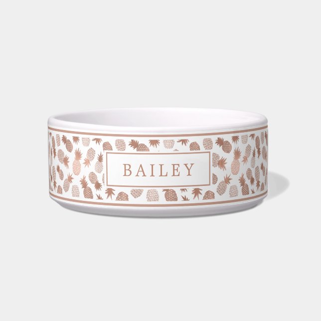 Stylish Modern Pineapple Pattern | Rose Gold Bowl (Front)