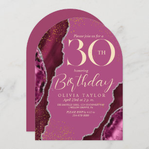 Stylish Modern pink agate gold 30th Birthday Invitation