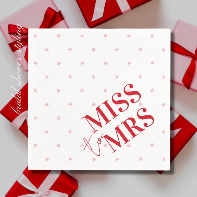 Stylish Modern Pink and Red Star Miss to Mrs  Napkin (Creator Uploaded)