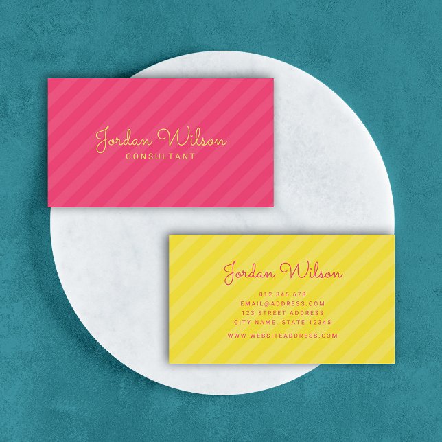 Stylish Modern Pink and Yellow Stripes Business Card (Creator Uploaded)