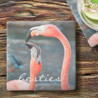 Stylish Modern Pink Flamingos Photo Besties Script