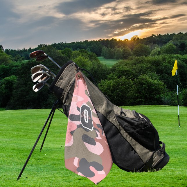 Stylish Modern Pink & Green Camouflage,Personalise Golf Towel (Creator Uploaded)