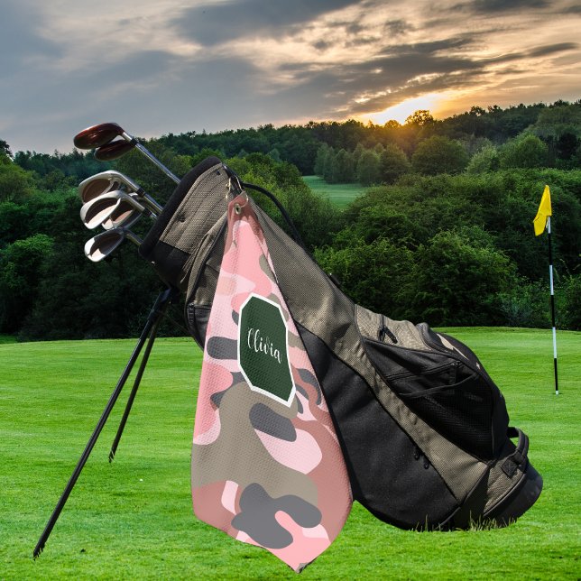 Stylish Modern Pink & Green Camouflage,Personalise Golf Towel (Creator Uploaded)