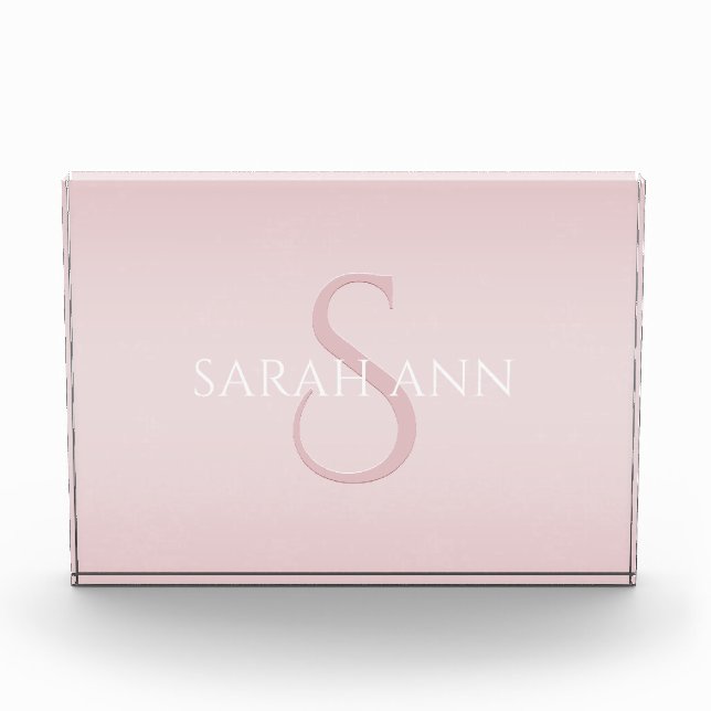 Stylish Modern Pink Monogram Photo Block (Front)