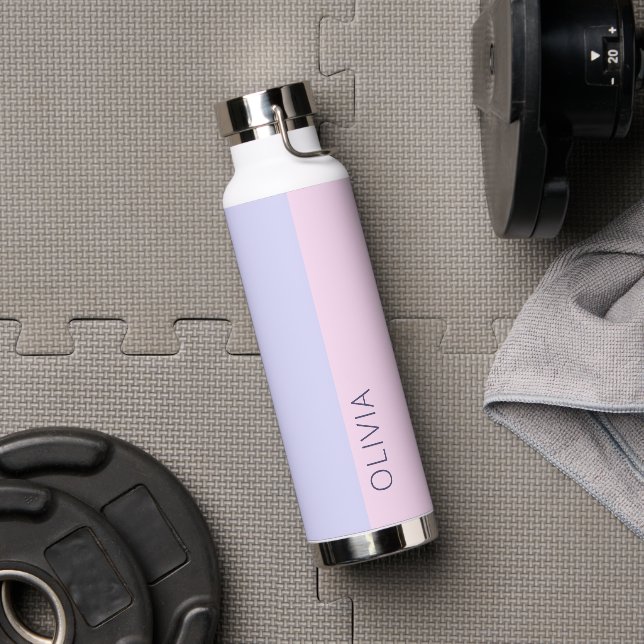 Stylish Modern Pink Purple Pastel Minimalist Name Water Bottle (Gym)