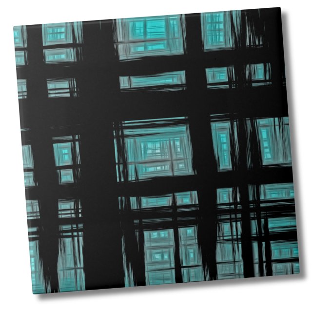 Stylish Modern Plaid Pattern Tile (Stylish Abstract Turquoise Black Plaid Pattern ceramic tile)