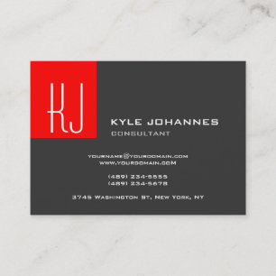 Stylish Modern Plain Monogram Grey Red Business Card