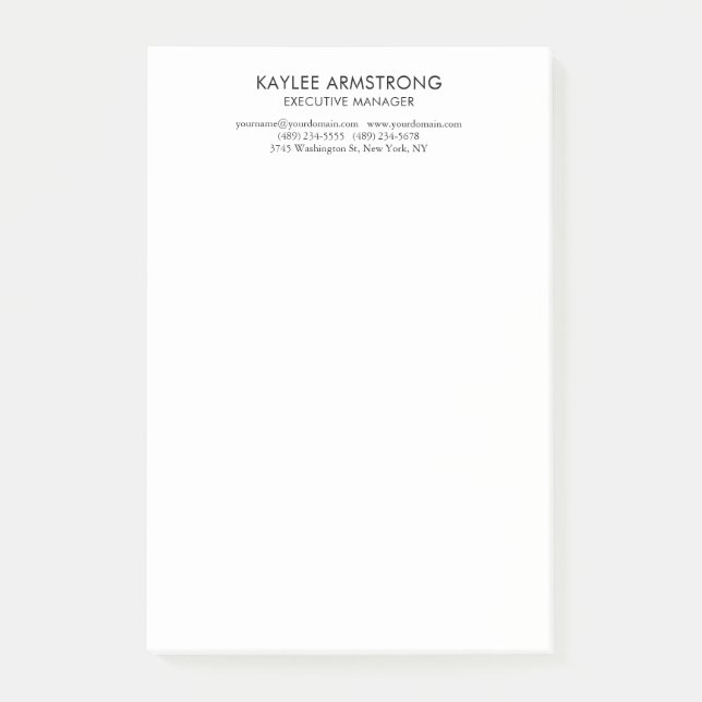 Stylish Modern Plain Simple White Professional Post-it Notes (Front)