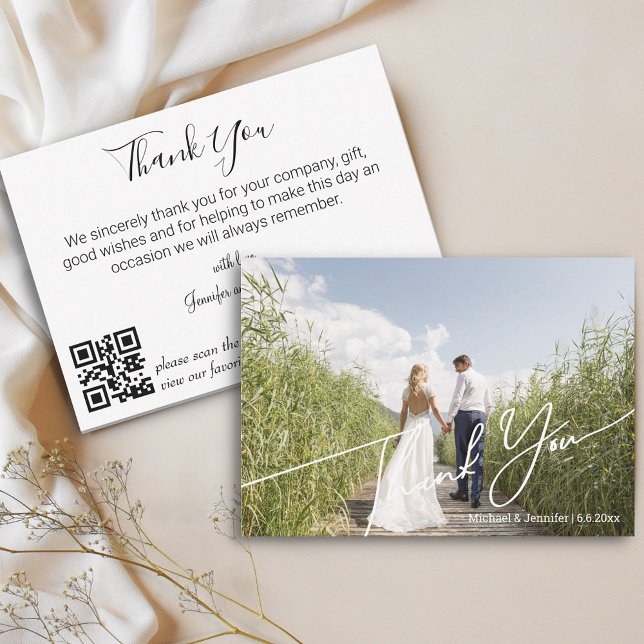 stylish modern qr code wedding photo  thank you card (Creator Uploaded)