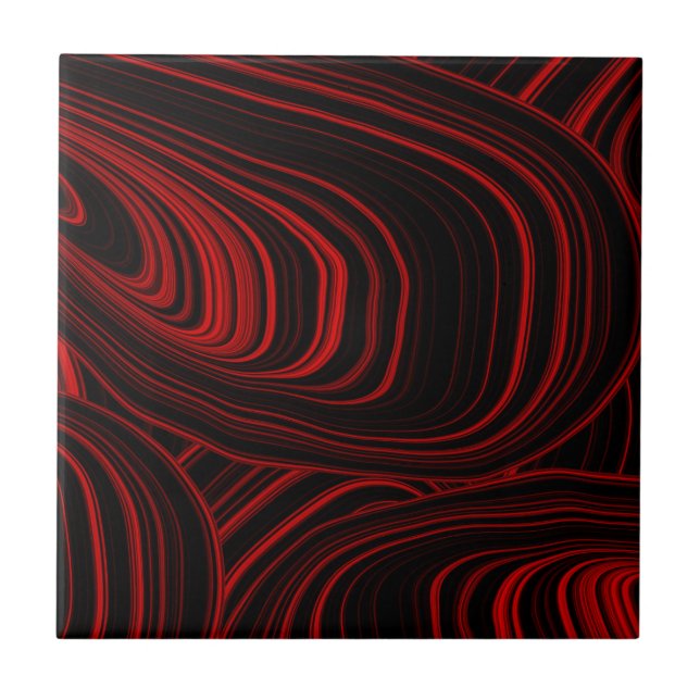 Stylish Modern Red and Black Abstract Pattern Tile (Front)