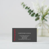 Stylish Modern Red Grey Photography Business Card (Standing Front)