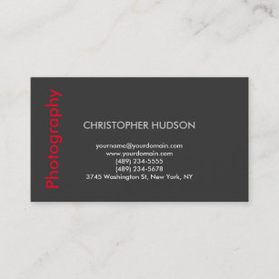 Stylish Modern Red Grey Photography Business Card
