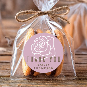 Stylish Modern Retro Pink Rose Thank You Classic Round Sticker