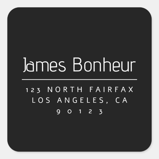 Stylish Modern Return Address Black & White Square Sticker (Front)