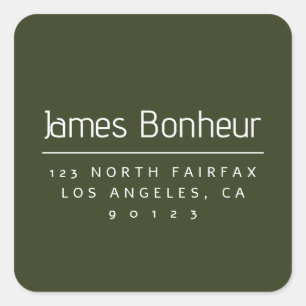 Stylish Modern Return Address Dark Green & White Square Sticker