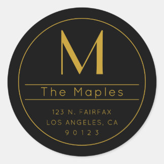 Stylish Modern Return Address & Monogram Classic Round Sticker