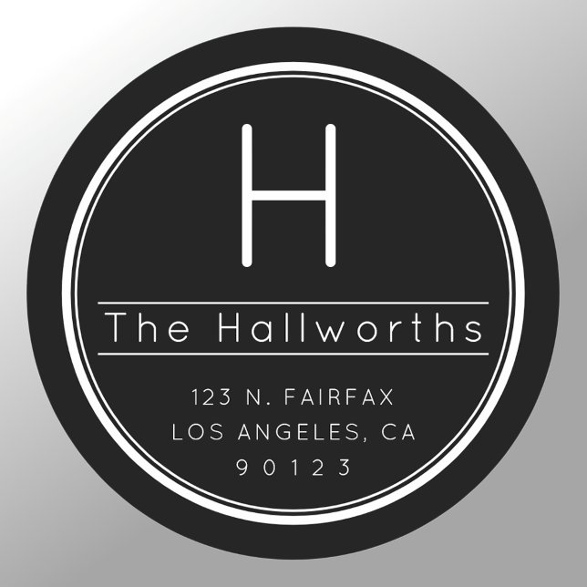 Stylish Modern Return Address & Monogram Classic Round Sticker (Creator Uploaded)