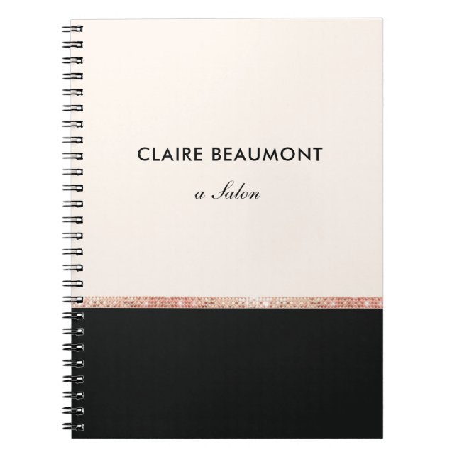Stylish Modern Rose Gold Sequin Black Spiral Notebook (Front)