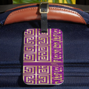 Stylish Modern Royal Purple and Gold Geometric Luggage Tag
