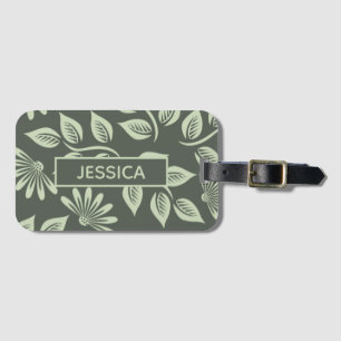 Stylish Modern Sage Floral Pattern Personalised Luggage Tag