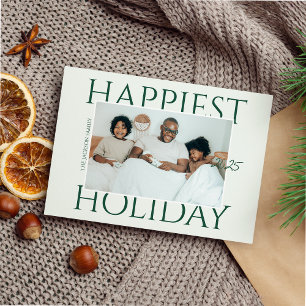 Stylish Modern Sage Green Family Photo Happiest Holiday Card