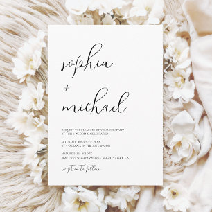 Stylish Modern Script Black And White Wedding Invitation