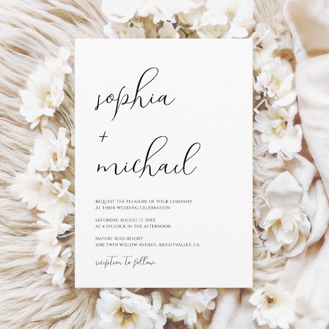 Stylish Modern Script Black And White Wedding Invitation (Creator Uploaded)
