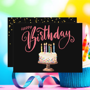 Stylish Modern Script Colourful Happy Birthday  Card